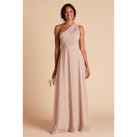 Womens Size S Birdy Grey Kira Chiffon Taupe Bridesmaid Dress NWT - Picture 1 of 10